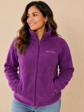 Columbia Purple Full Zip Fleece Jacket Women’s Lightweight Outdoor Hiking